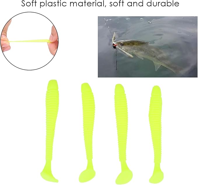 Tbest 50 Pcs 5cm Soft Fishing Lures, Plastic Fishing Bait T-Tail Grub Worm Baits Fish Tackle Accessory 9 Colors