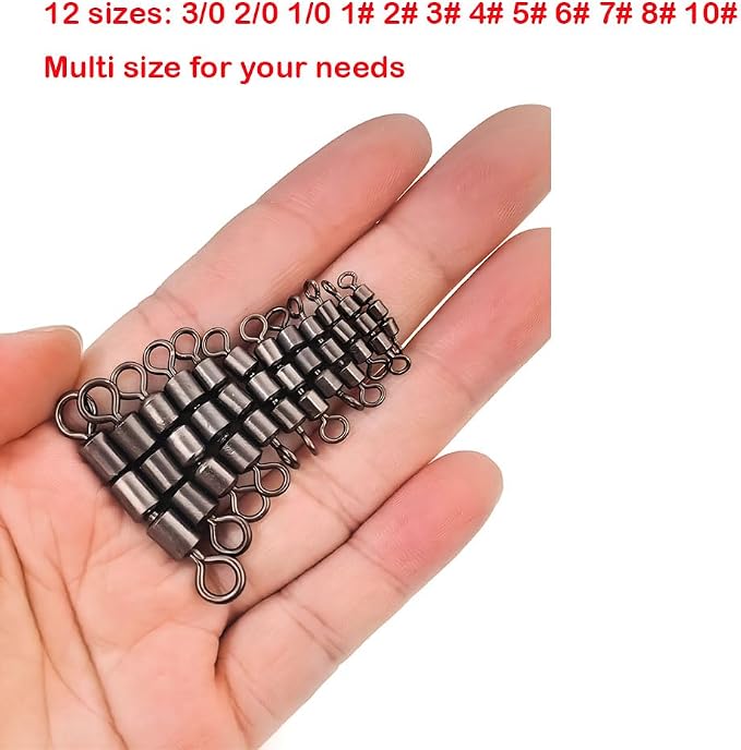10-30pcs High Speed 3 Roller Swivels 3 Bead Rolling Chain Swivel Fishing Line Lure Connector 12 Sizes