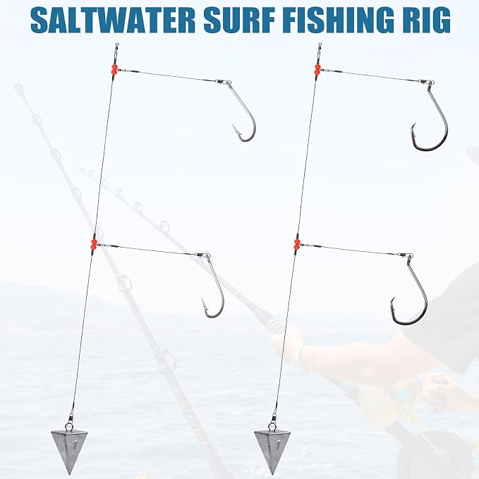 Surf Fishing Tackle Kit Surf Fishing Rigs Double Hook Bottom Rigs Hi-Lo Rig Fishing Leader Rig Pier Fishing Catfishing Bottom Fishing Beach Ocean Saltwater Fishing Rigs
