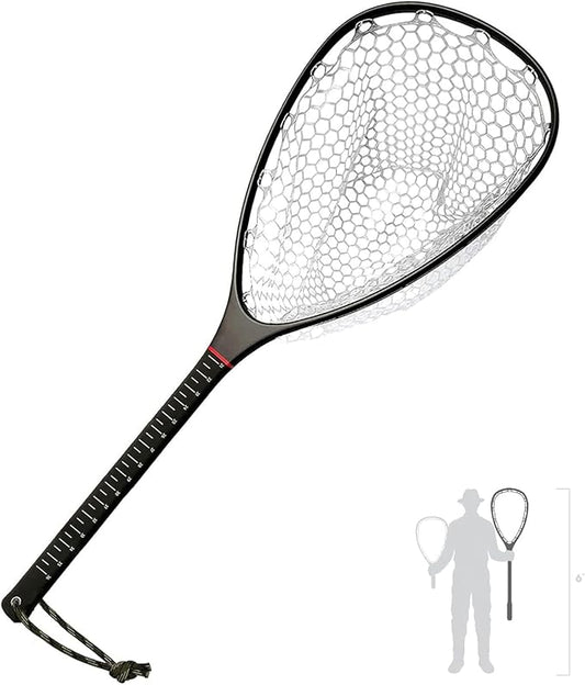 Riverruns Fly Fishing Landing Net Carbon Fiber Trout Net with Measurement Handle, Soft Rubber Mesh - 26" Standard (Wading) / 37" Long (Kayak)