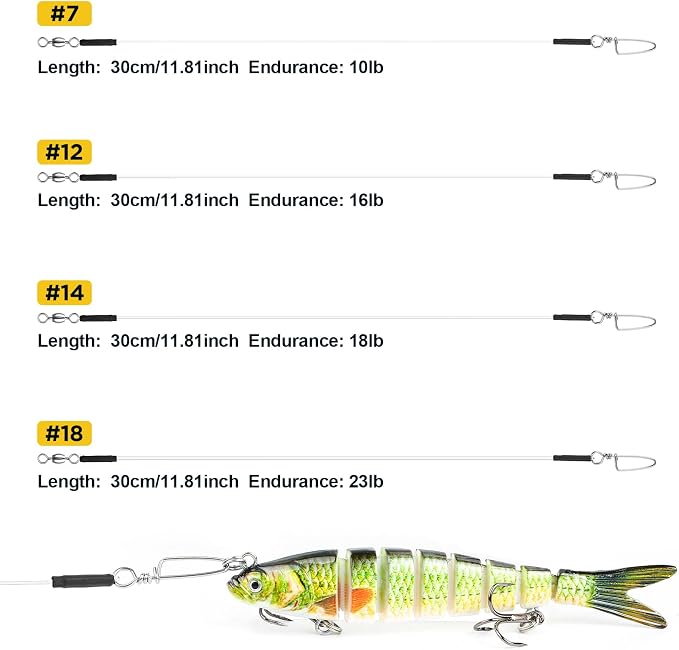 DONQL 15PCS Fluorocarbon Fishing Leaders with Swivel Snaps Connects Lures Bait or Hooks Wire Leaders Line for Saltwater Freshwater Ideal for Bass, Trout, Pike