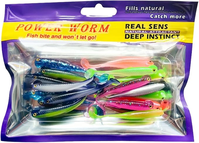 20PCS-Soft Plastic baits bass Lures Fishing, Soft Plastic Walleye Fishing Lures, Paddle Tail Swimbaits for Bass Fishing, Fishing Bait for Freshwater Saltwater Gifts (2.4IN/1.3g)