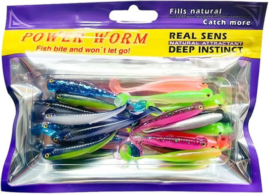 20PCS-Soft Plastic baits bass Lures Fishing, Soft Plastic Walleye Fishing Lures, Paddle Tail Swimbaits for Bass Fishing, Fishing Bait for Freshwater Saltwater Gifts (2.4IN/1.3g)
