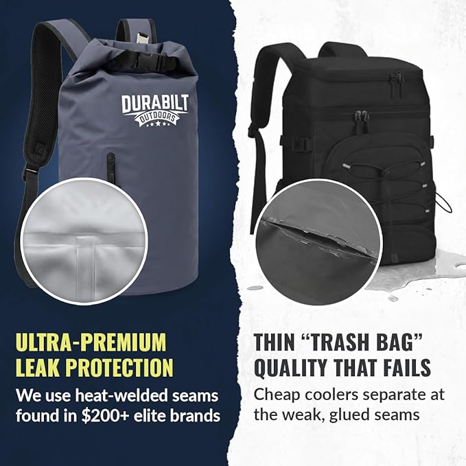 Backpack Cooler Insulated Waterproof – 24 Cans, Leak Proof Heavy Duty Soft Sided Cooler Backpack, Dry Bag Roll Top Sack, 14 Cans + Ice, Gear Dry for Hiking, Beach, Camping, Fishing & Kayaking