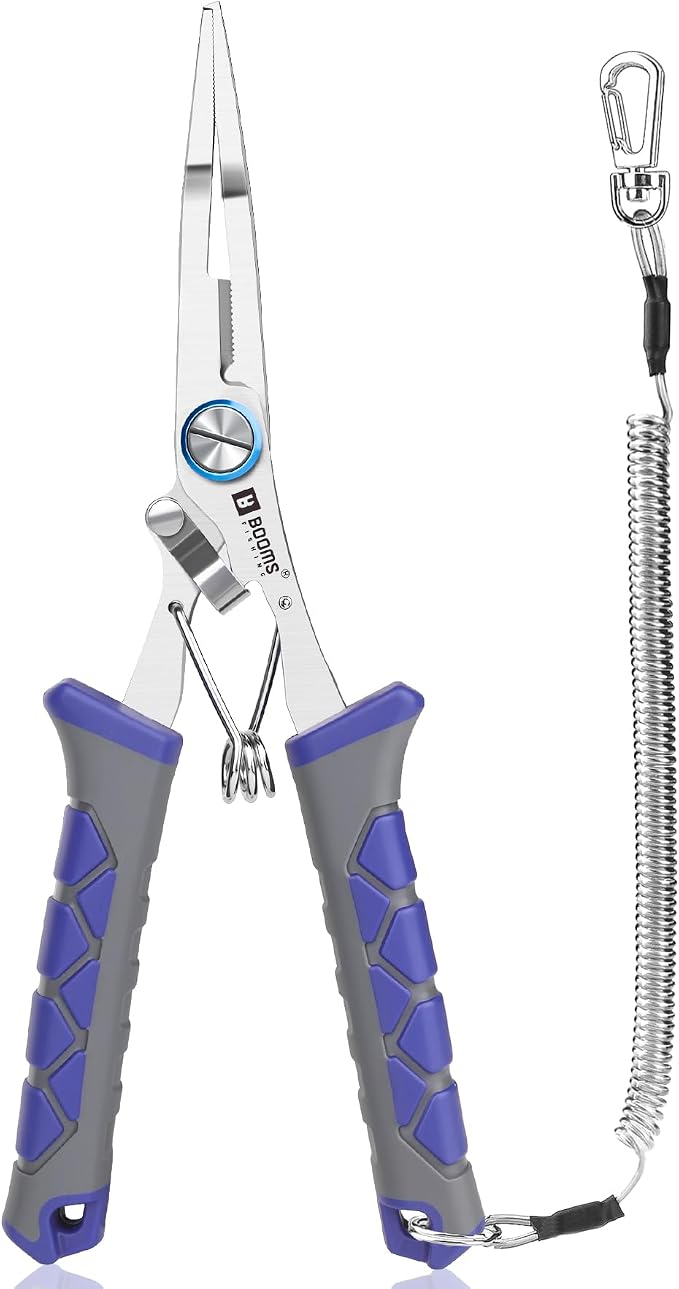 Booms Fishing Pliers Stainless Steel: 6.5" Split Ring Pliers - Braided Line Cutter & Scissors with Lanyard - Fish Hook Remover Tool for Saltwater and Freshwater - Fishing Tools for Angler, XW13