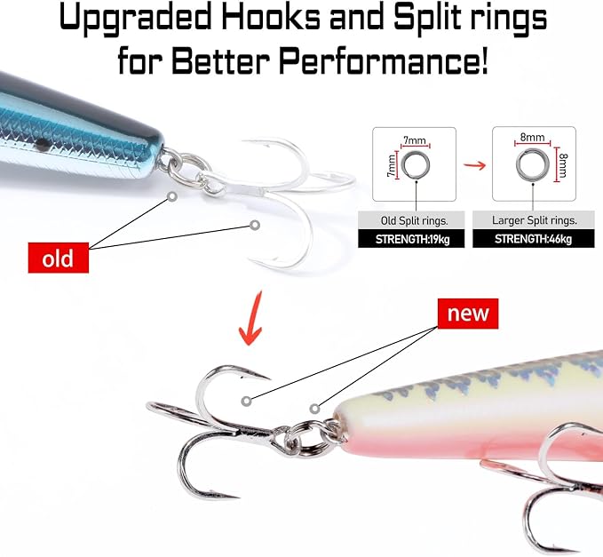 LITTMA California Surf Fishing Lures Saltwater Jerkbait Crankbait Surf Minnow 110/125 - Metallic Sardine Super Glow & Pearl Pink Belly Glow Lures for Halibut & Striper Fishing