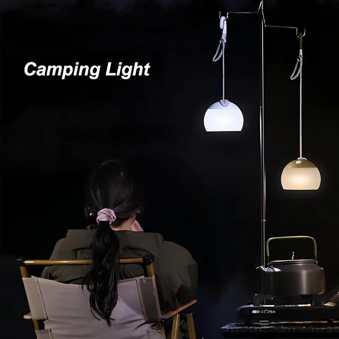 Rechargeable Camping Light with Atmosphere Decoration Lantern Round 3 Levels of Brightness Adjustment Hook Design Table Lamp Long Lasting for Emergency Tent Fishing