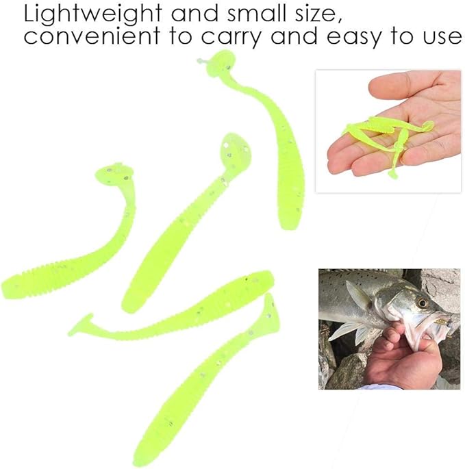 Tbest 50 Pcs 5cm Soft Fishing Lures, Plastic Fishing Bait T-Tail Grub Worm Baits Fish Tackle Accessory 9 Colors