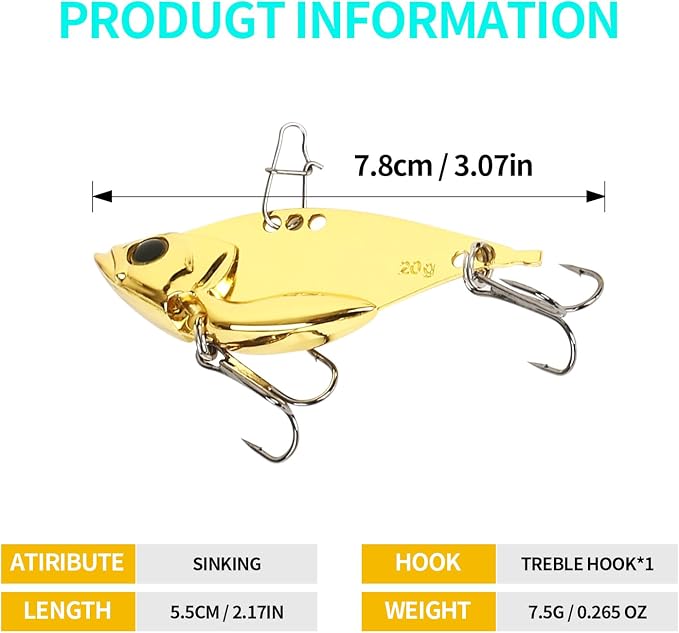 Metal VIB Spinner Blade Baits: 10pcs Blade – Bass & Trout Fishing Lures with Treble Hooks, High-Flash Vibration Hard Baits for Perch Walleye Pike Freshwater Saltwater
