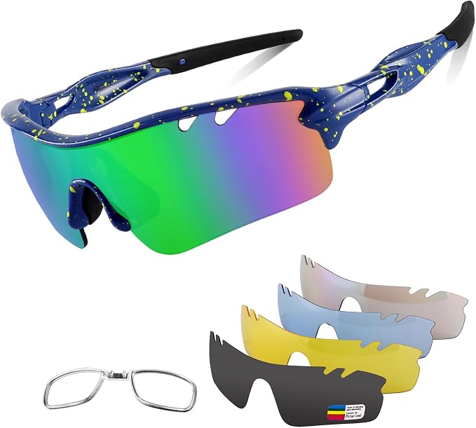 BangLong Polarized Cycling Sunglasses for Men Women, 26g Sports Sunglasses with 5 Lenses for Running Fishing Baseball Driving