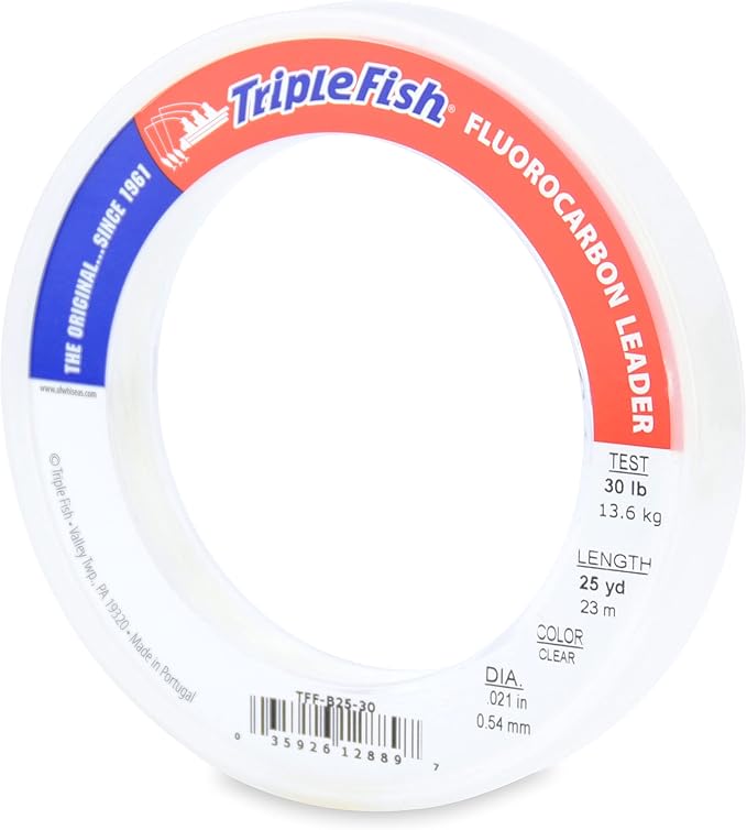 Triple Fish 100% Fluorocarbon Fishing Leader - Clear Invisible Strong and Heavy Duty Highly Abrasion Resistant, Fast Sinking Freshwater & Saltwater