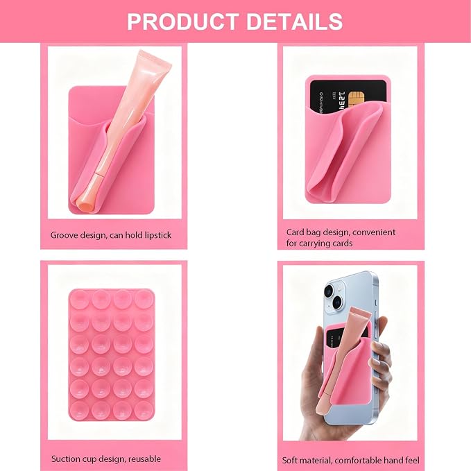 Silicone Suction Phone Case Adhesive Mount, Featuring A Card Slot, A Self-Adhesive Lip Gloss Holder Detachable Mount, Compatible with Most Smartphones(White)