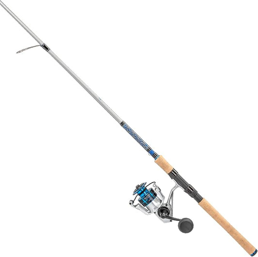 Quantum Strive Spinning Reel and Fishing Rod Combo, Graphite Composite Blank, 4+1 Bearings, Silver/Blue