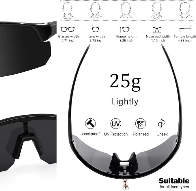 BangLong Lightweight Polarized Sports Sunglasses for Men Women, UV400 Protection Wrap-Around Sunglasses for Running Cycling