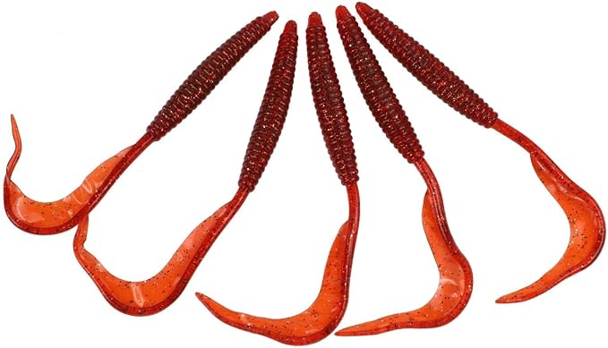 Soft Worm Fishing Lures 3.5cm PVC Earthworm Bait with Flowing Tentacles Realistic Simulation for Freshwater Saltwater Angling 10 Pack(Red)
