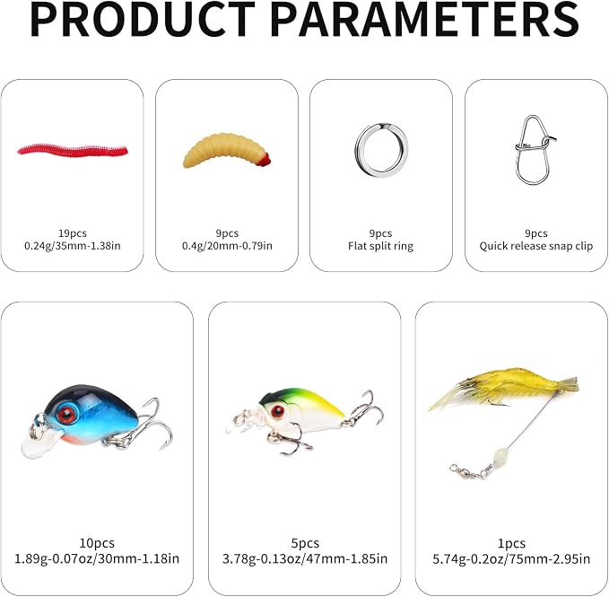 TSKS Fishing Artificial Lures Kit Mixed Including Front Diving Fin Minnow Surface Popper Crank Baits Pencil VIB with Hook and Soft Lures Accessories for Saltwater Freshwater Trout Bass Tackle Gift Set