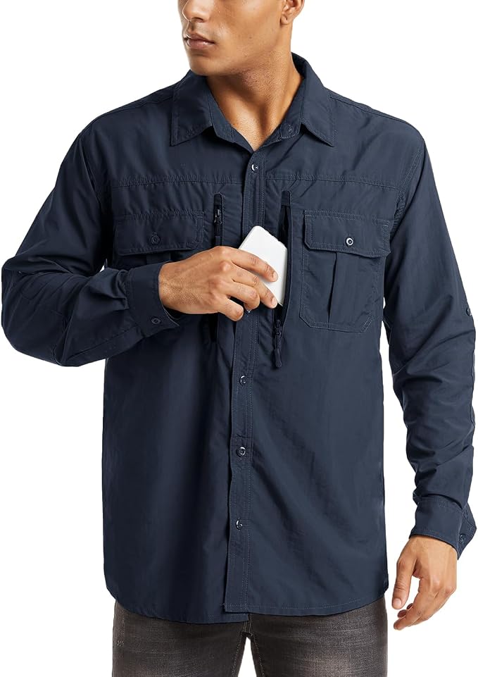 MAGCOMSEN Men's UPF 50+ Sun Protection Shirts, Button Down Long Sleeve Shirt for Hiking, Fishing, Safari