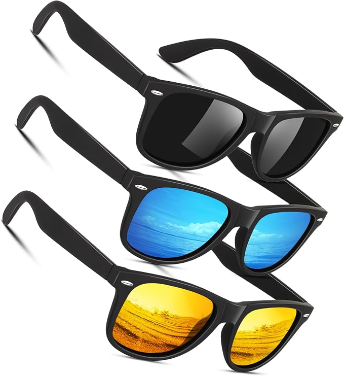 Sunier Polarized Sunglasses for Men and Women, Retro Square Matte Finish UV400 Protection Shades for Driving, Fishing