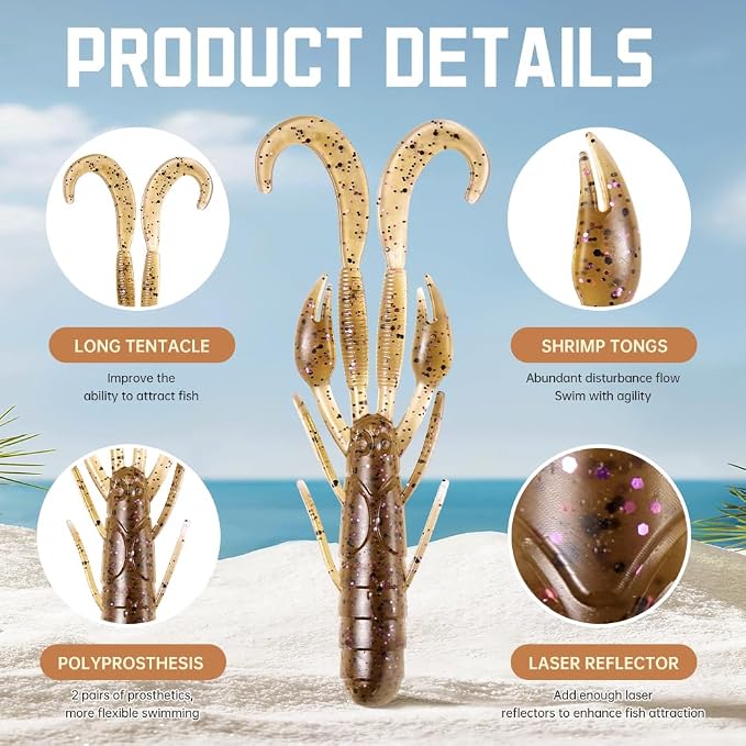 SOLOKING Soft Plastic Fishing Lures - Second Generation Evolved Bait with Natural Shrimp Oil, Salt Injection Technology, Super Elastic Imported PCV Material - Laser Reflector & Submarine Modeling