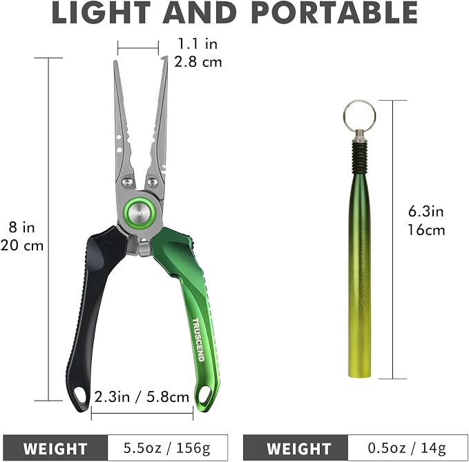 TRUSCEND Easy Use Lockable Fishing Pliers with Tungsten Carbide Cutter, Innovative Ergonomic Handy Handle, Saltwater Corrosion Resistant Teflon Coated Fishing Tool, Light Multi-Function Fishing Gear