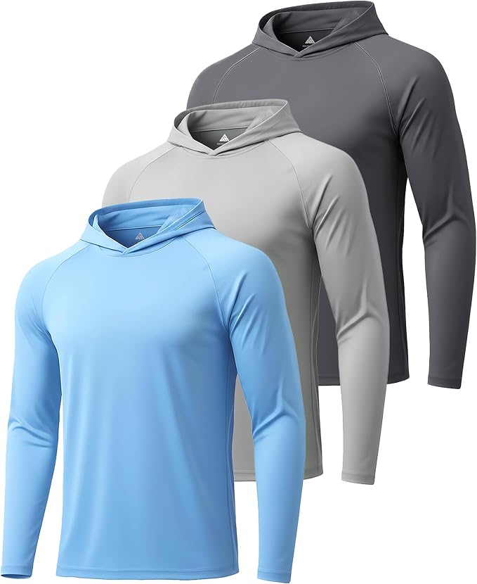 ZITY 3 Pack Men's Sun Protection Hoodie Shirt Fishing Shirts for Men UPF 50+ Long Sleeve Shirt Lightweight Rash Guard