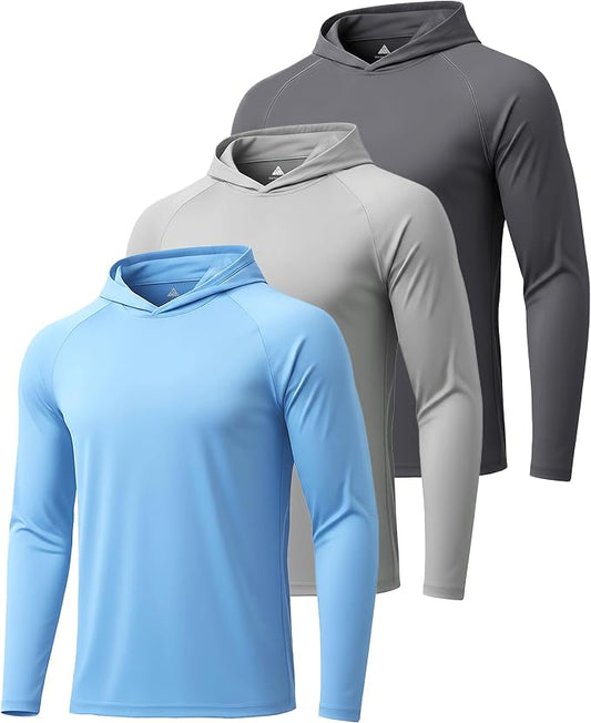 ZITY 3 Pack Men's Sun Protection Hoodie Shirt Fishing Shirts for Men UPF 50+ Long Sleeve Shirt Lightweight Rash Guard