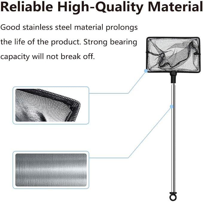 Fish Net for Fish Tank, Fine Mesh Aquarium Net with 9-24 Inch Stainless Steel Long Handle, Extendable Fishing Tank Net for Fish Shrimp Tank, Pond, Creek (4 inch)