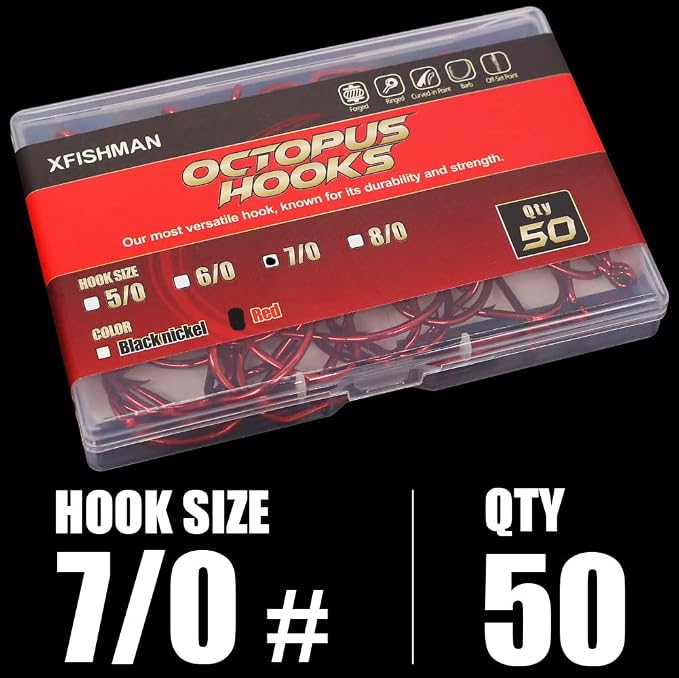 Octopus-Hook-Fishing-Beak-Circle-Hooks-Freshwater-Red-Black-100-50 Pack