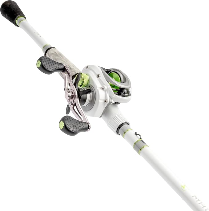 Lew's MACH 2 Spinning Reel and Fishing Rod Combo, IM8 Graphite Blank Fishing Rod, Right or Left-Hand Retrieve, Winn Dri-Tac Ultra Handle, Black/Green