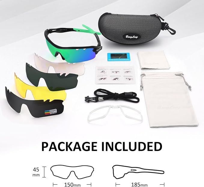 BangLong Polarized Cycling Sunglasses for Men Women, 26g Sports Sunglasses with 5 Lenses for Running Fishing Baseball Driving