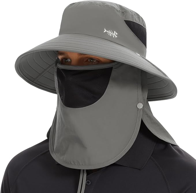 BASSDASH UPF 50+ Breathable Sun Hat with Removable Face Cover and Neck Flap Wide Brim Bucket Hat for Fishing Hiking Men Women