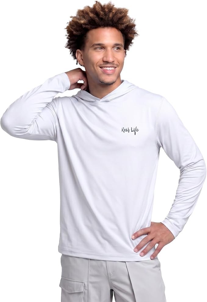 Reel Life UV Long Sleeve Hoodie – Jax Beach Mens Long Sleeve Sun Protection Shirts with Hood