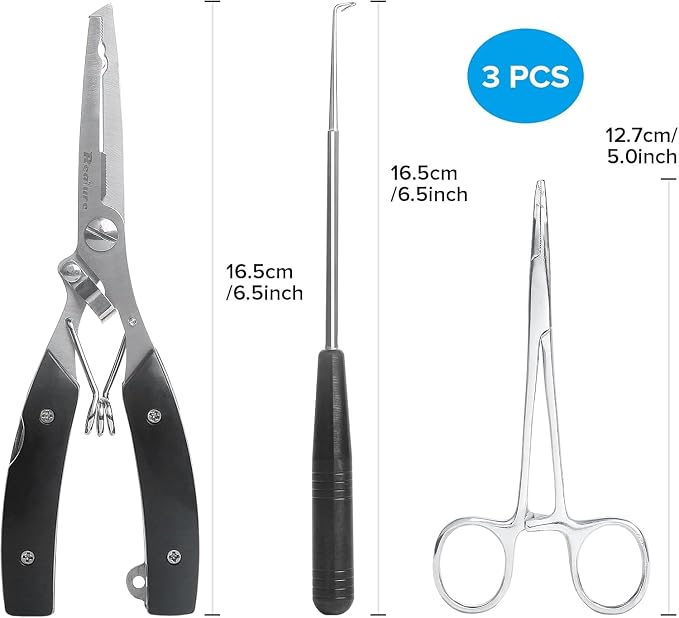 Realure 3‑Piece Saltwater Fishing Pliers Tool Kit, 420 Stainless Steel Split Ring Pliers with Forceps & Hook Remover, Line Cutter Fishing Gear with Lanyard & Sheath for Freshwater & Saltwater Angling
