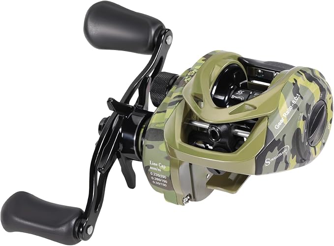 Sougayilang Baitcasting Reel, 8.0:1 High Speed Gear Ratio, 18LB Carbon Drag, 9+1 Shielded Bearings, Magnetic Brake System, Anti-Backlash, Smooth Casting Reel for Bass Fishing, Beginner to Professional