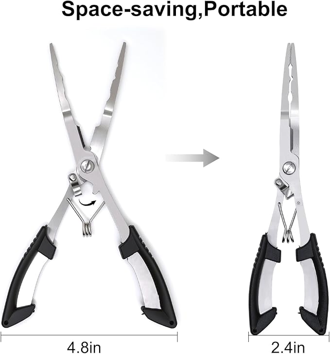 Fishing Pliers Hook Remover Tool, Stainless Steel Fishing Needle Nose Pliers Saltwater Freshwater, Fish Dehooker Plyers with Lanyard, Fish Multitool Gear with Braided Line Cutter