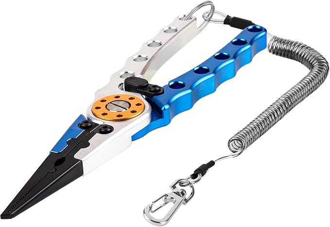 Booms Fishing X1 Aluminum Fishing Pliers Saltwater, Surf Fishing Tackle Kit, Fishing Multitool Hook Remover Braided Fishing Line Cutting and Split Ring with Coiled Lanyard and Sheath