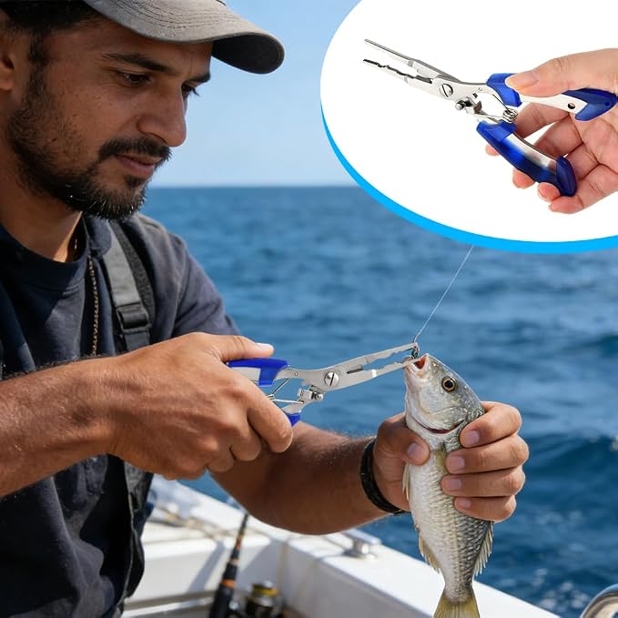 Fishing Hook Remover & Pliers Kit, 3pcs Stainless Steel Magnetic Tip Tools with Non-Slip Handle for Bass Trout Catfish, Multi-Functional Hook Extractor Accessories Detacher Tools