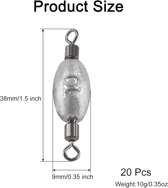 Hitefu Fish Weight Sinkers, Inline Weights Lead Fishing Weights Trolling Sinkers, Egg Sinkers for Bottom Fishing (3/8, 1/2, 3/4oz)