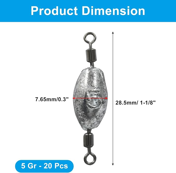 Uenhoy Fishing Weights Inline Trolling Fishing Sinker Tackle with Inner Swivels, Oval Drop Casting Fishing Weight Sinkers