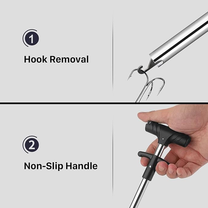 Fish Hook Remover Tool - Aluminum Alloy Long Reach Deep Throat Hook, Fishing Gear Safe Quick Release for Bass, Pike, Saltwater for Adults