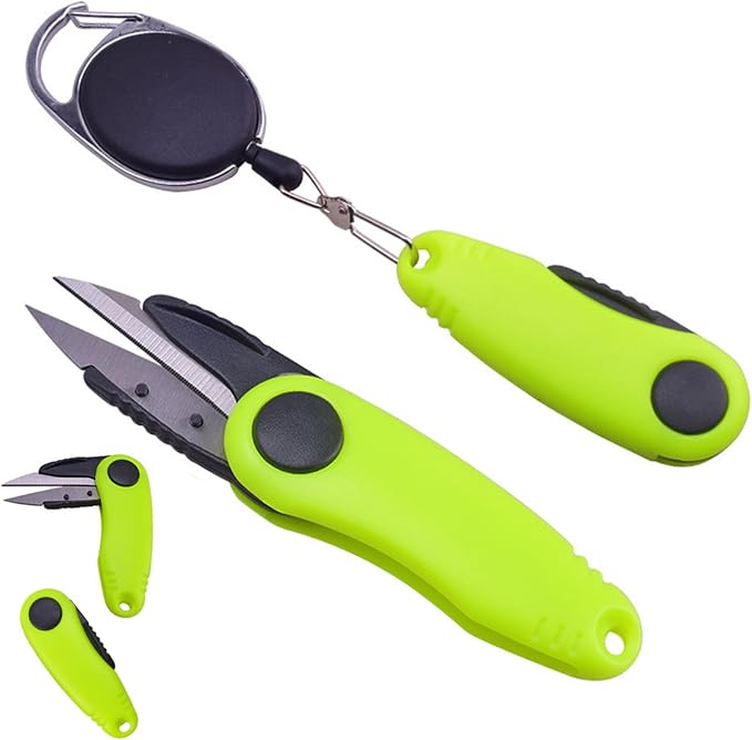 2 Pack Fishing Wire Plier Fishing Line Scissors Stainless Steel Fishing Pliers Scissors Folding Shrimp Shape Fishing Line Clipper with Retractable Keychain for Fishing, Green