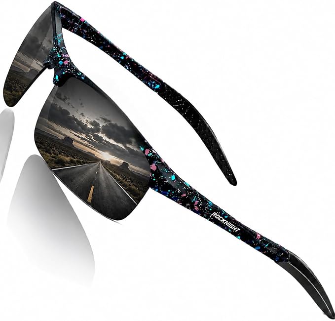 ROCKNIGHT Polarized Rectangular Sunglasses for Men Driving UV400 Protection Lightweight Al‑Mg Frame