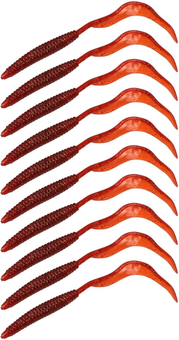 Soft Worm Fishing Lures 3.5cm PVC Earthworm Bait with Flowing Tentacles Realistic Simulation for Freshwater Saltwater Angling 10 Pack(Red)