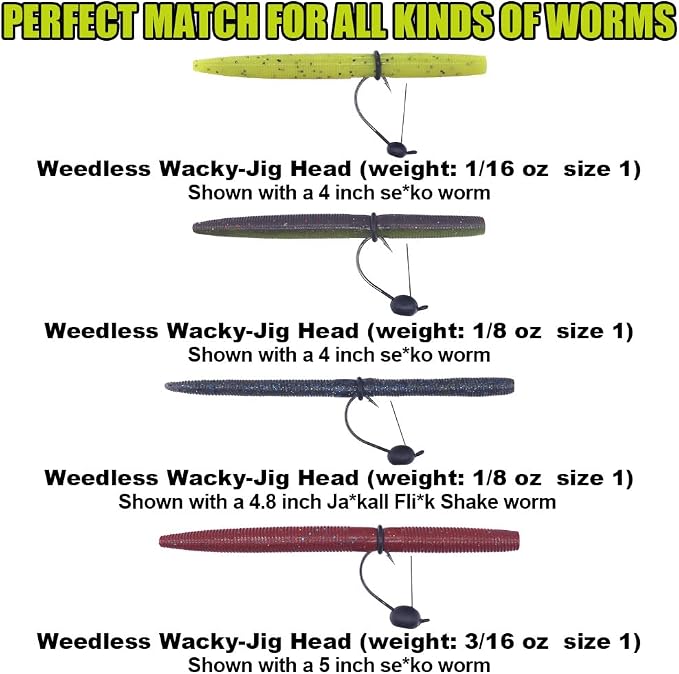 Weedless-Wacky-Rig-Hooks-Weedless-Jig-Head Worm Weights Hook for Bass Fishing 10 Pack