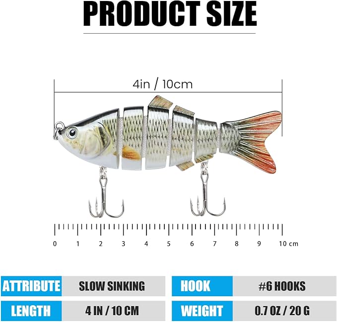 TRUSCEND Swimmax Easy Catch Fishing Lures with BKK Hooks, Wiggling, Vibrating, Rattling and Gurgling for More Bites, Heavy-Duty Dyneema Fiber Jointed Swimbaits for Bass, Trout, Crappie, Walleye, Pike