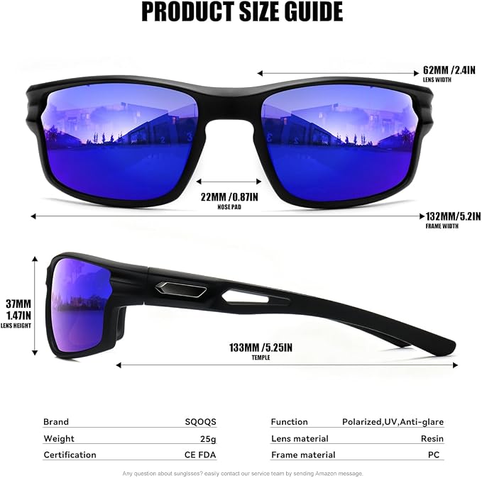 Polarized Sports Sunglasses for Men UV400 Protection, Lightweight Wrap Around Sun Glasses for Fishing Cycling Running