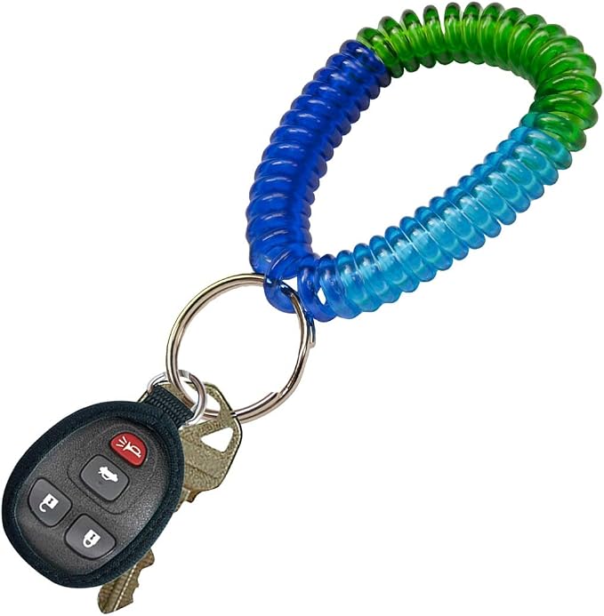 Lucky Line 2” Spiral Wrist Coil with Steel Key Ring, Multi-Color Flexible Wrist Band Key Chain Bracelet, Stretches to 12”, 25 PK, Assorted Colors (41077)