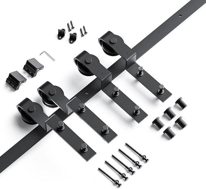 EaseLife 6FT Bypass Double Sliding Barn Door Hardware Kit,Single Track, Slide Smoothly Quietly, Easy Install (6FT Track Kit for Double 41" Wide Door)