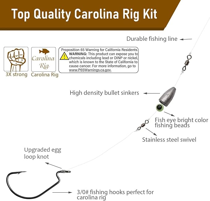 Dovesun 10/5PCS Ready Tied Carolina Rig Kit for Bass Fishing Catfish Rig Catfish Hook Kit with Bass Hooks, Swivel, Fluorocarbon Line, Weights