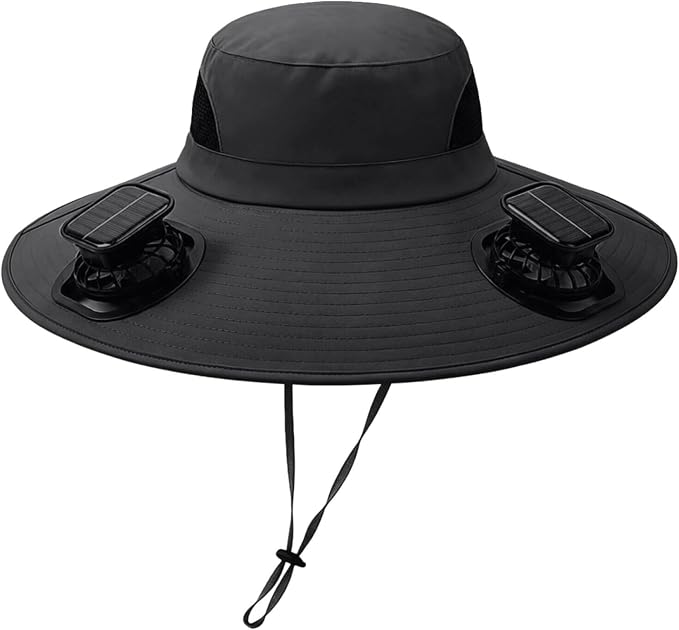 Solar Powered Fan Hat for Men Women Wide Brim Hat with 2 Fans UPF 50+ Outdoor Fishing Beach Sun Hat